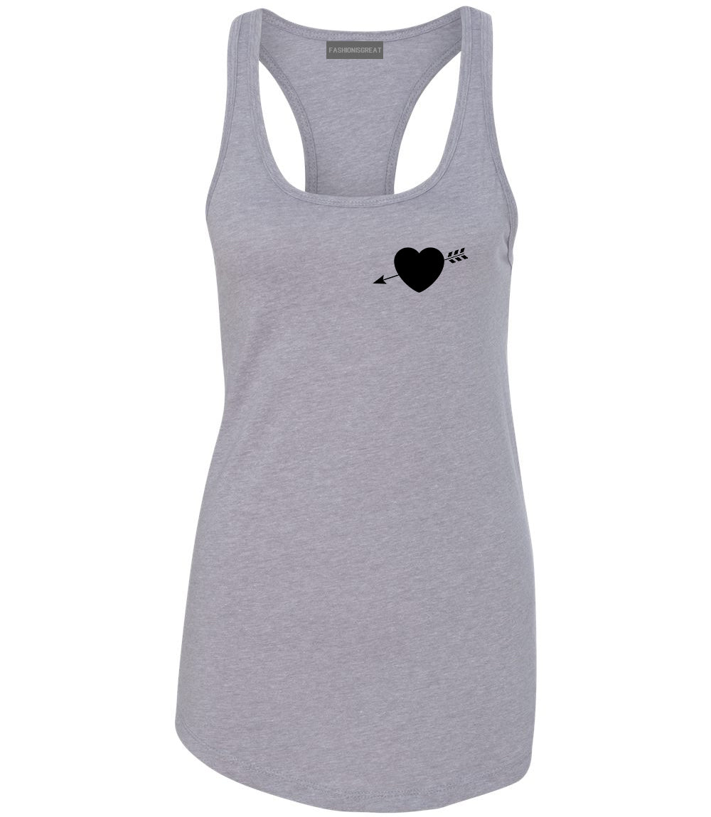 Heart Arrow Cupid Chest Grey Womens Racerback Tank Top