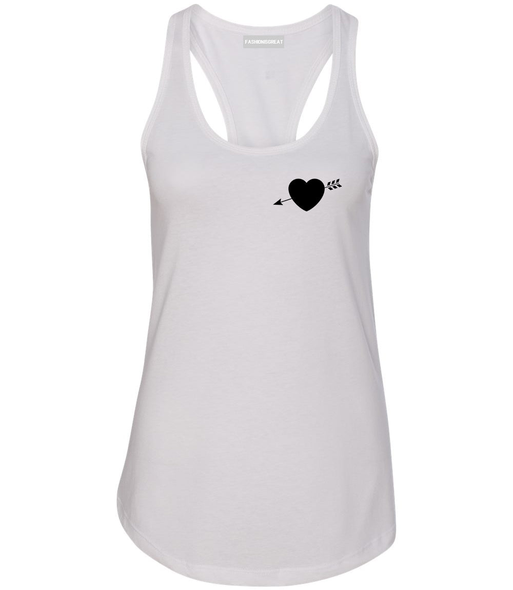 Heart Arrow Cupid Chest White Womens Racerback Tank Top