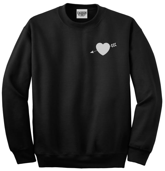 Heart Arrow Cupid Chest Black Womens Crewneck Sweatshirt