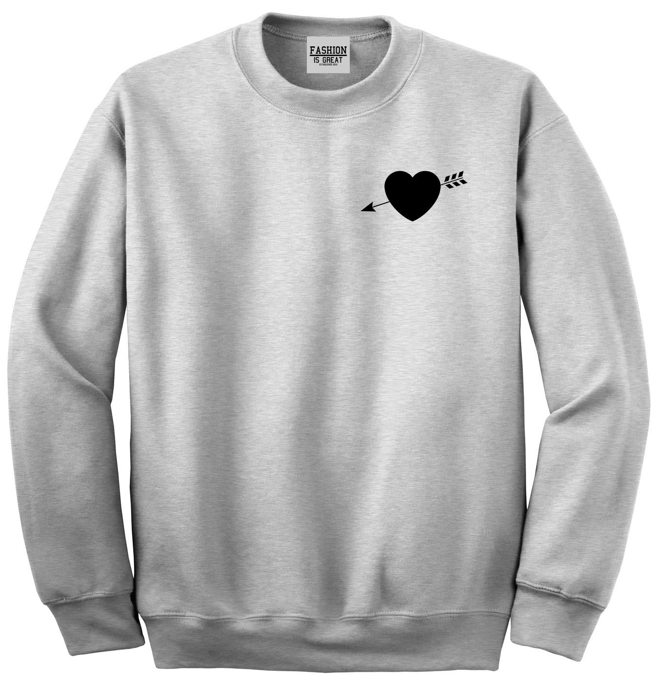 Heart Arrow Cupid Chest Grey Womens Crewneck Sweatshirt