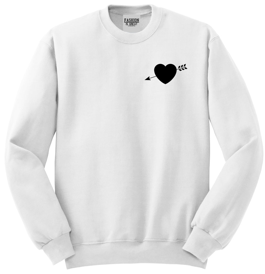 Heart Arrow Cupid Chest White Womens Crewneck Sweatshirt