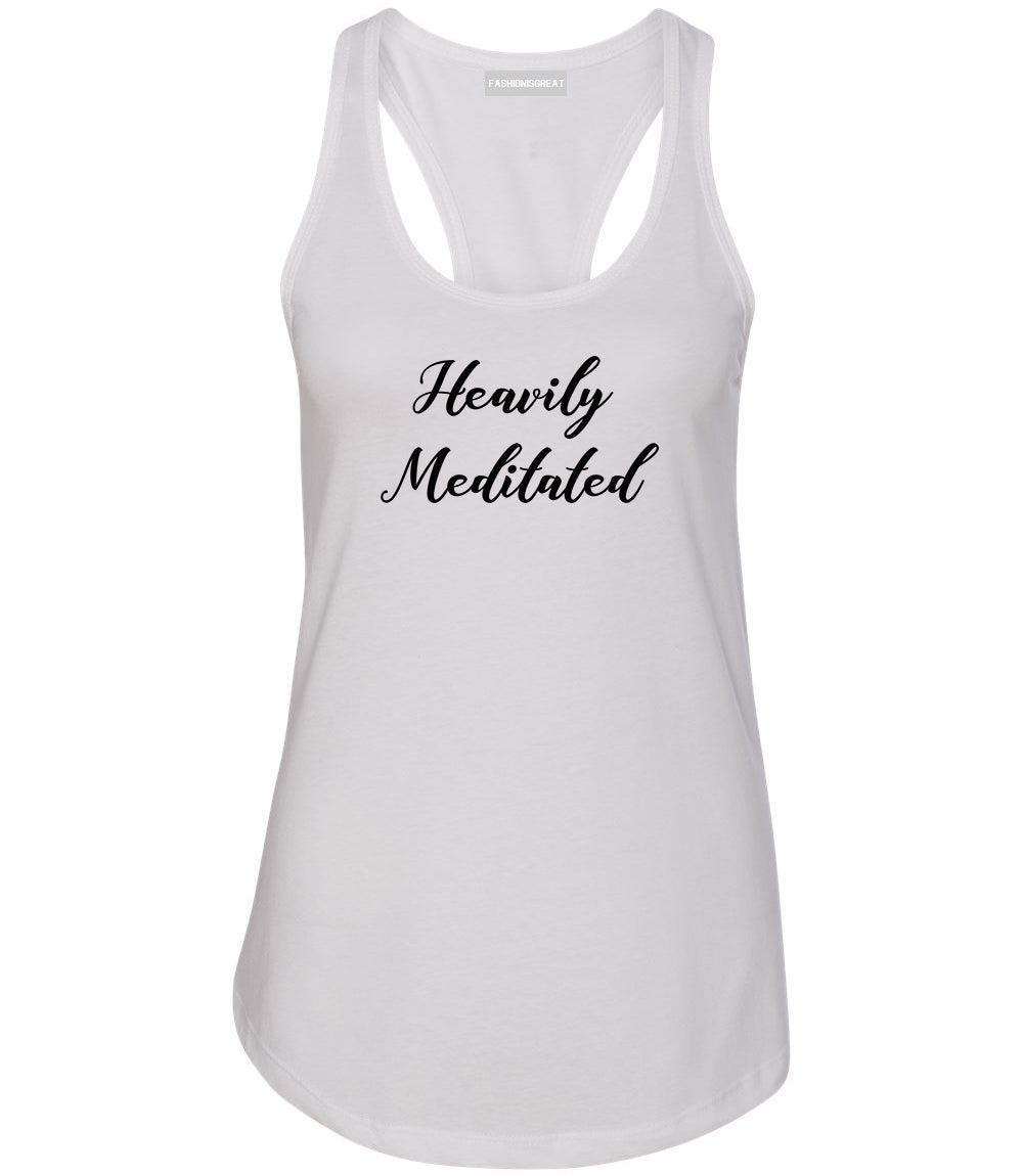Heavily Meditated Meditation Yoga White Womens Racerback Tank Top