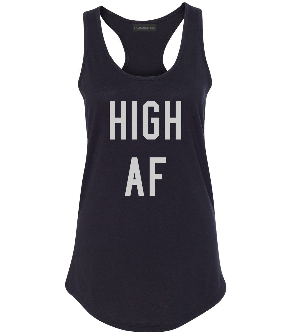 High AF Weed Marijuana Womens Racerback Tank Top Black