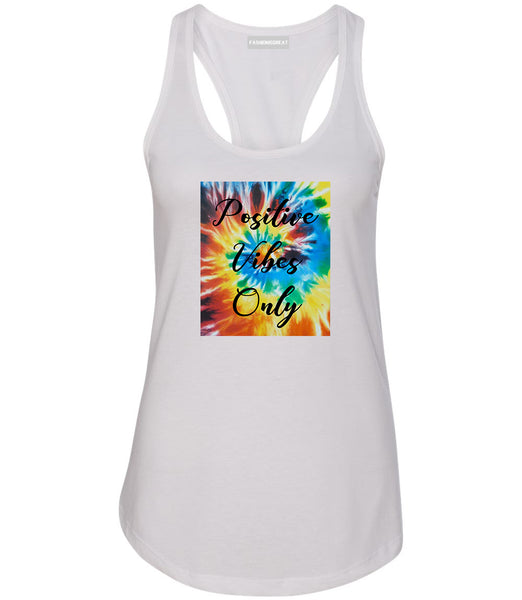 Hippie Positive Vibes Only Dye White Womens Racerback Tank Top