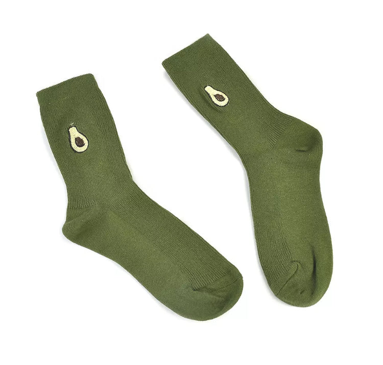 Avocado Green Embroidered Logo Womens Socks