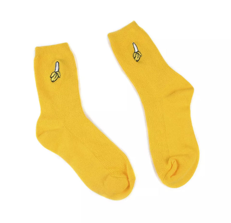 Yellow Banana Embroidered Logo Womens Socks
