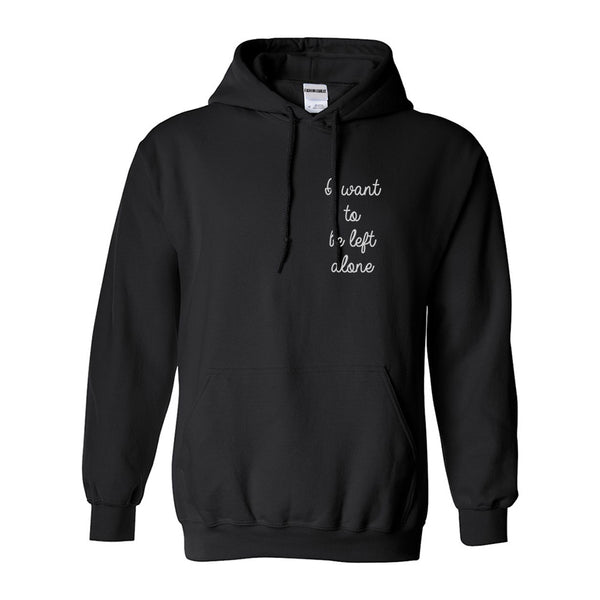 I Want To Be Alone Chest Black Womens Pullover Hoodie