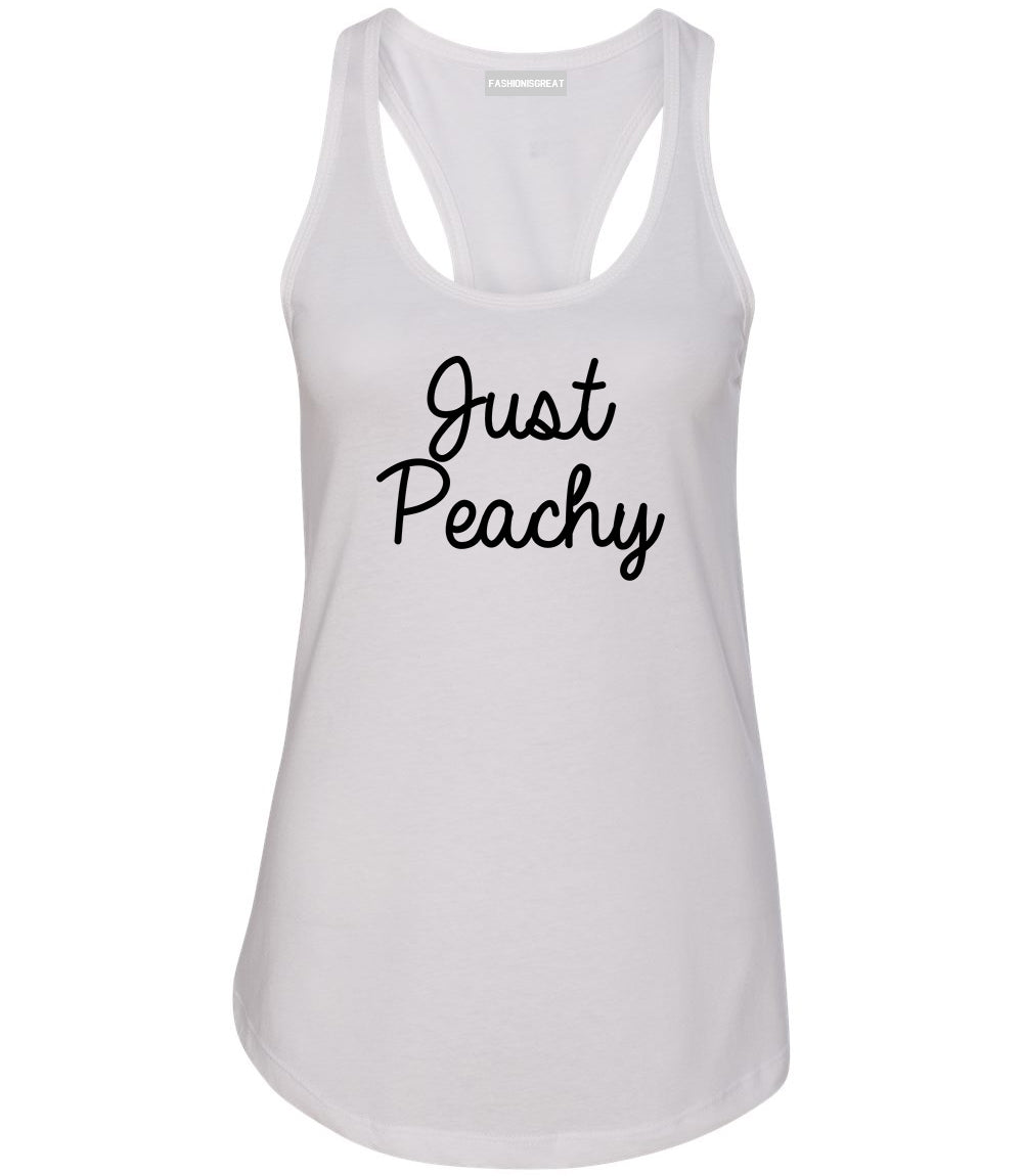 Just Peachy Script White Racerback Tank Top