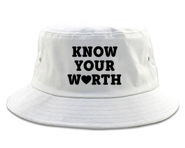 Know Your Worth Heart Bucket Hat White