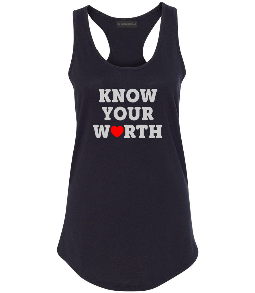Know Your Worth Heart Womens Racerback Tank Top Black