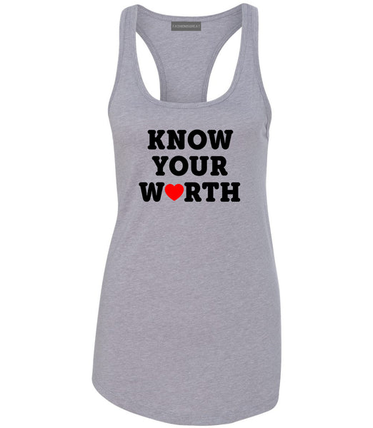 Know Your Worth Heart Womens Racerback Tank Top Grey