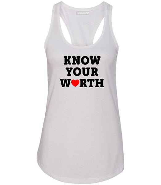 Know Your Worth Heart Womens Racerback Tank Top White