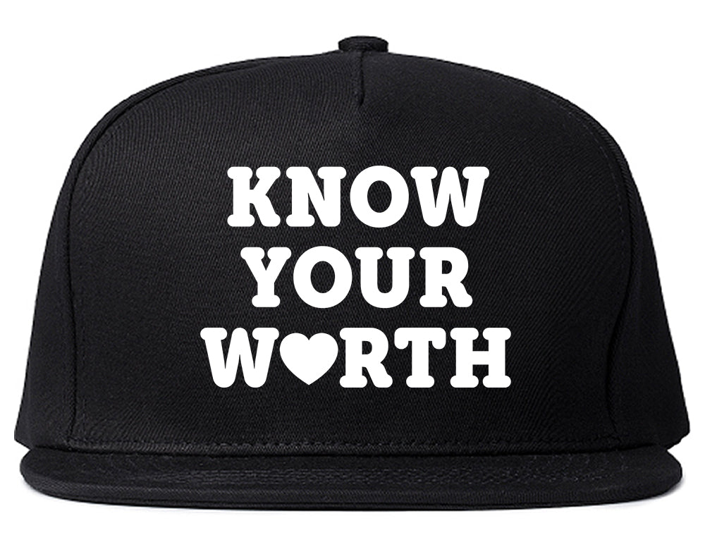 Know Your Worth Heart Snapback Hat Black