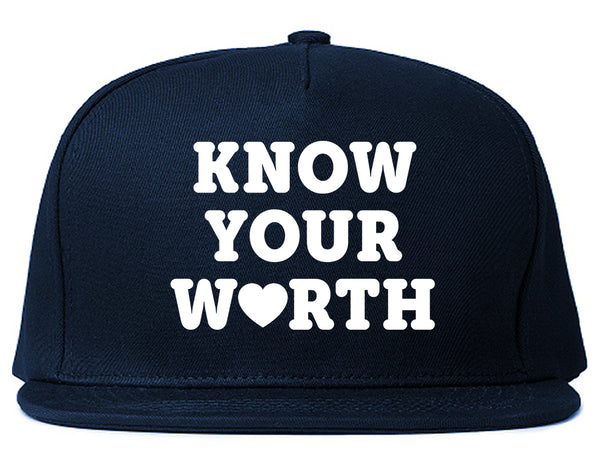 Know Your Worth Heart Snapback Hat Blue