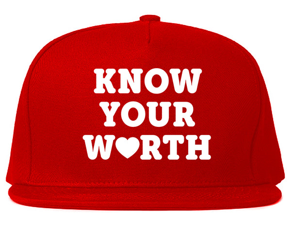 Know Your Worth Heart Snapback Hat Red