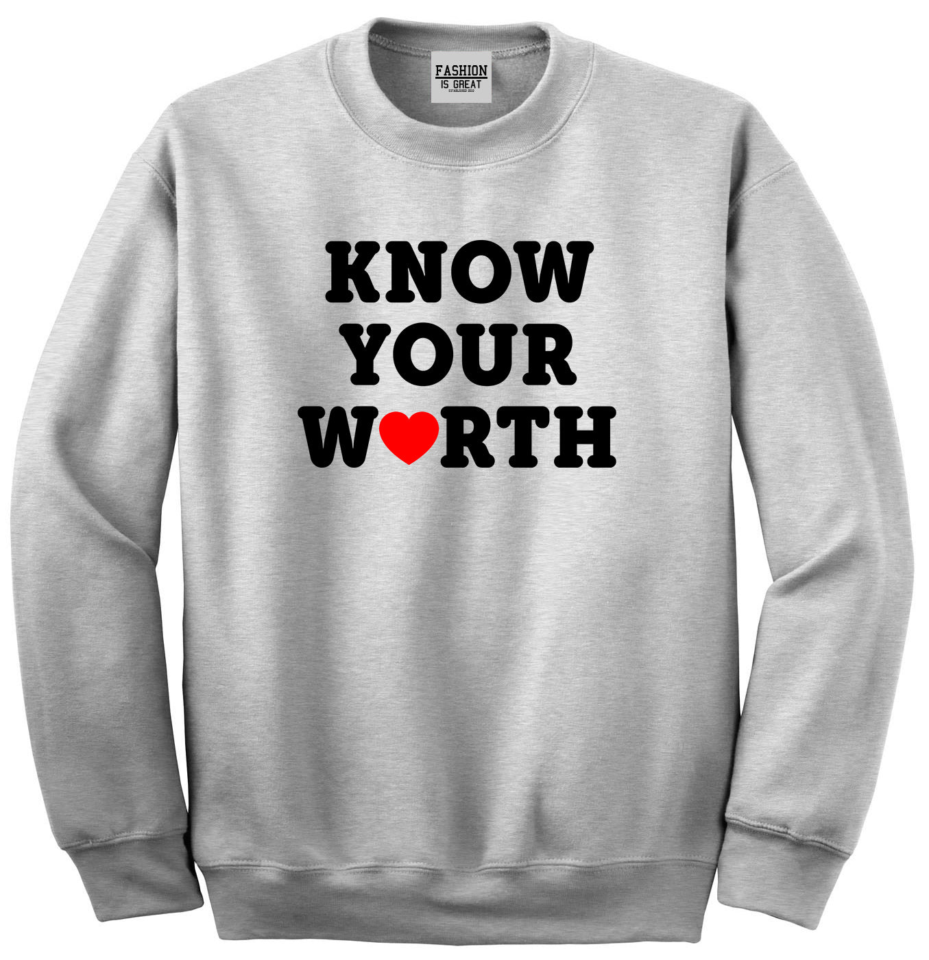 Know Your Worth Heart Unisex Crewneck Sweatshirt Grey