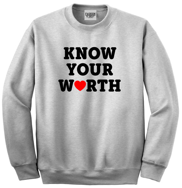 Know Your Worth Heart Unisex Crewneck Sweatshirt Grey