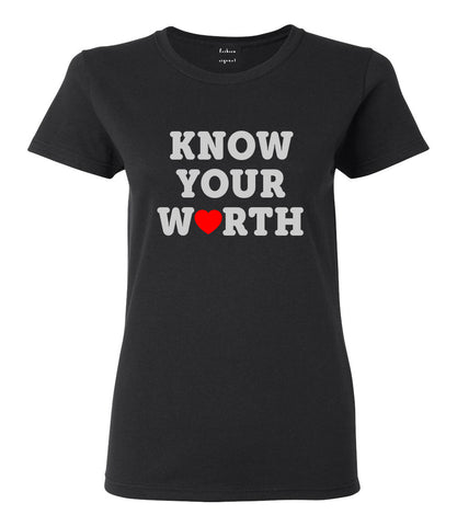 Know Your Worth Heart Womens Graphic T-Shirt Black