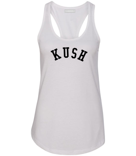Kush Curved College Weed Womens Racerback Tank Top White