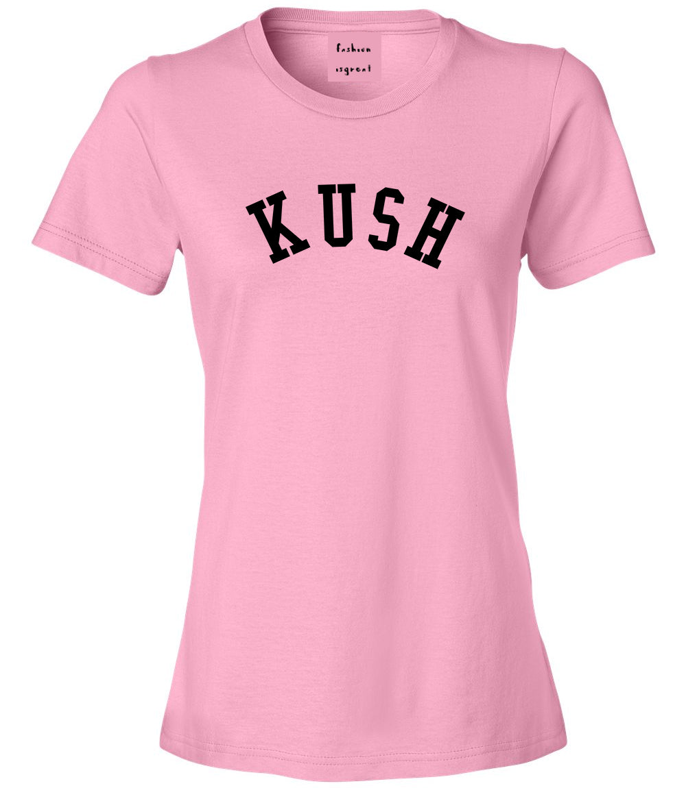 Kush Curved College Weed Womens Graphic T-Shirt Pink