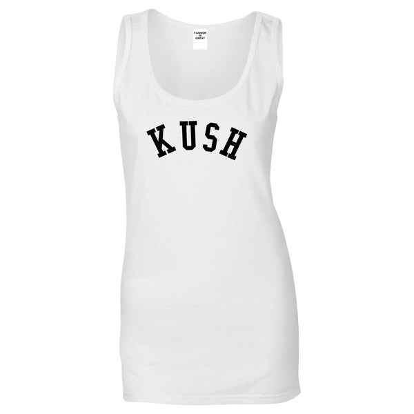 Kush Curved College Weed Womens Tank Top Shirt White