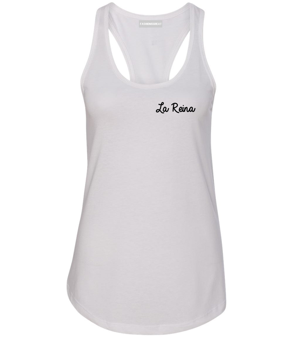 La Reina Spanish Queen Chest White Womens Racerback Tank Top