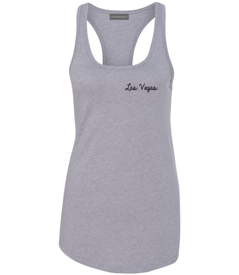 Las Vegas Script Chest Grey Womens Racerback Tank Top