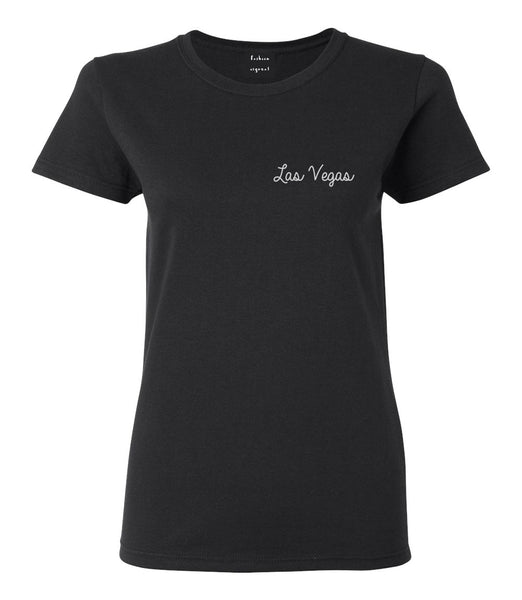 Las Vegas Script Chest Black Womens T-Shirt
