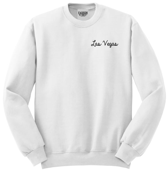 Las Vegas Script Chest White Womens Crewneck Sweatshirt