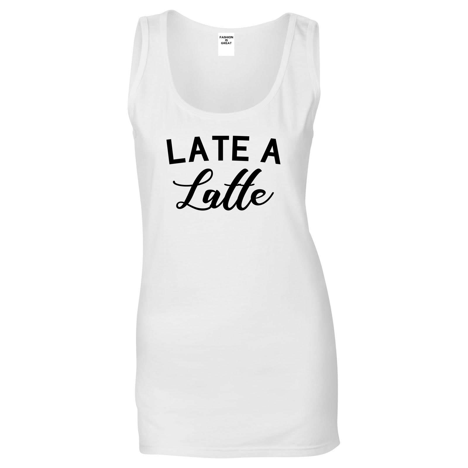 Late A Latte Coffee White Tank Top