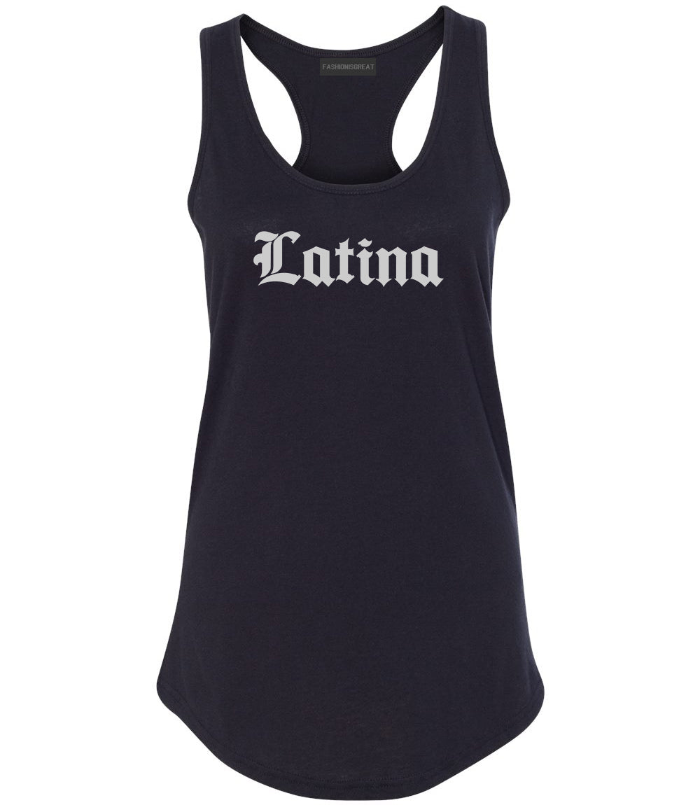 Latina Old English Spanish Black Womens Racerback Tank Top