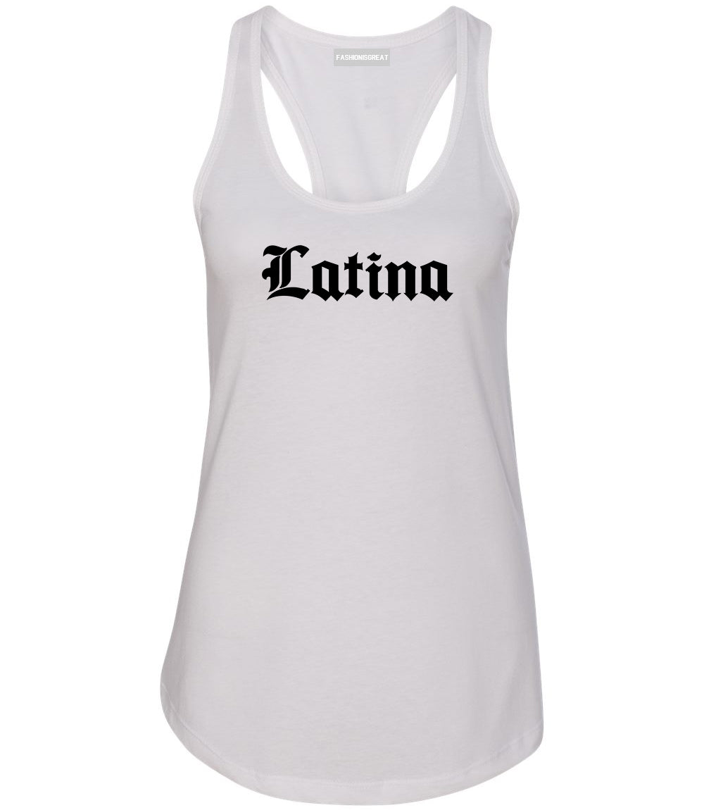Latina Old English Spanish White Womens Racerback Tank Top