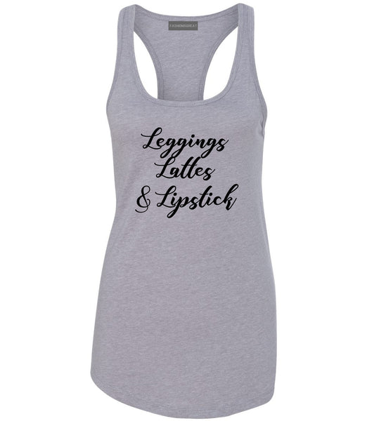 Leggings Lattes And Lipstick Makeup Grey Racerback Tank Top