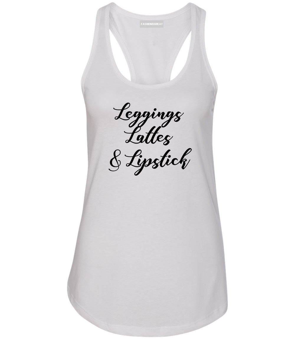Leggings Lattes And Lipstick Makeup White Racerback Tank Top