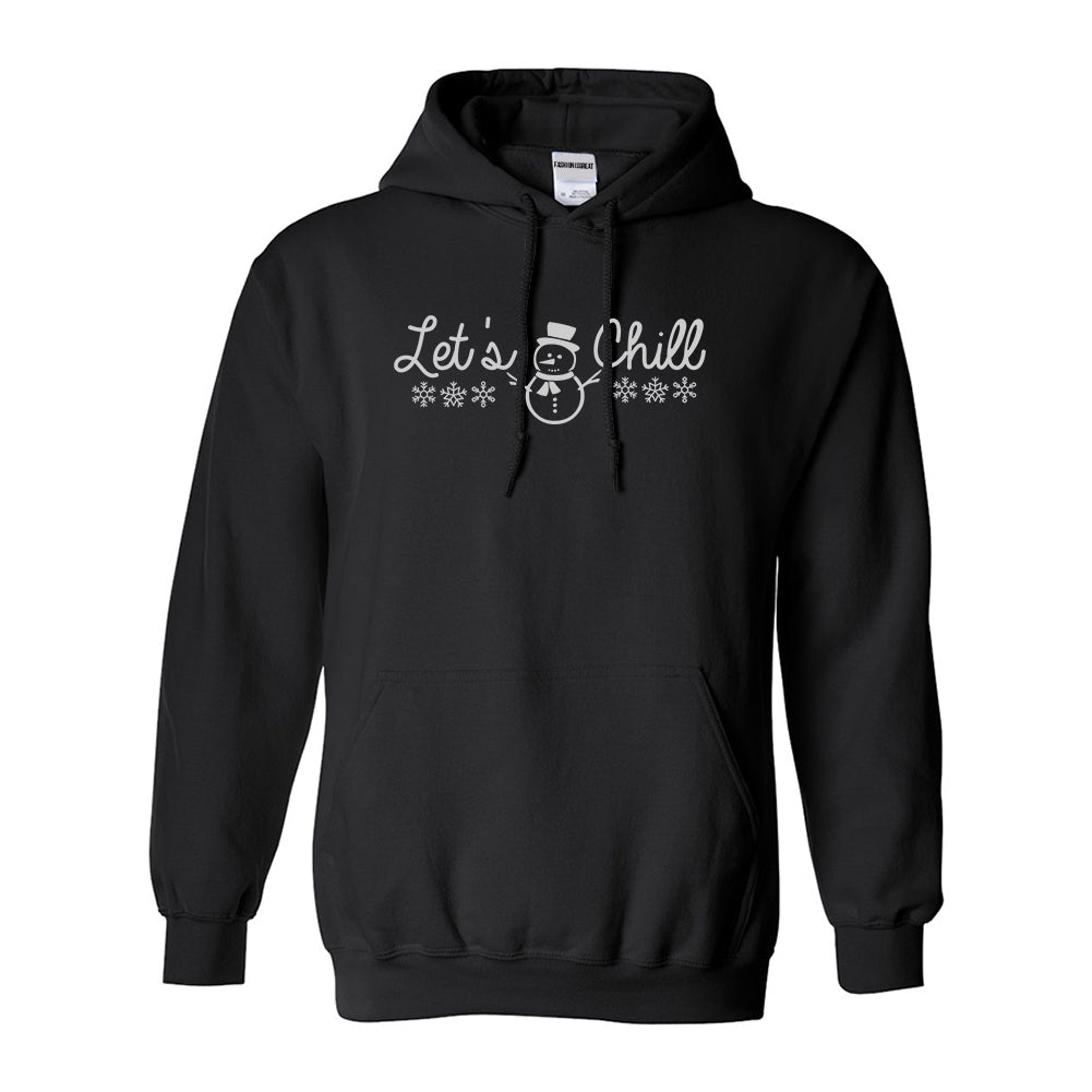 Lets Chill Christmas Sweater Snowman Black Pullover Hoodie