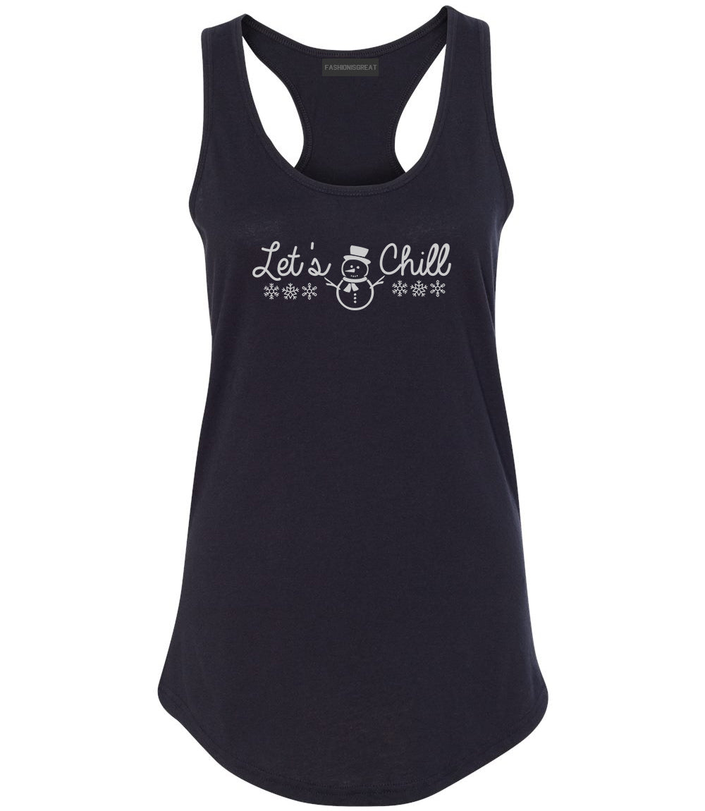 Lets Chill Christmas Sweater Snowman Black Racerback Tank Top