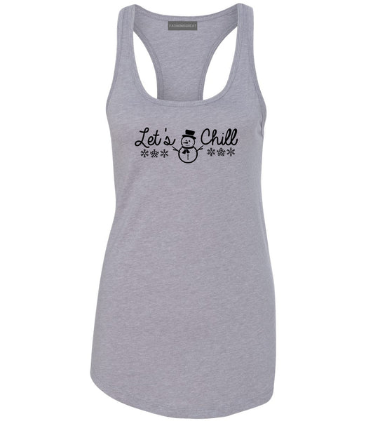 Lets Chill Christmas Sweater Snowman Grey Racerback Tank Top