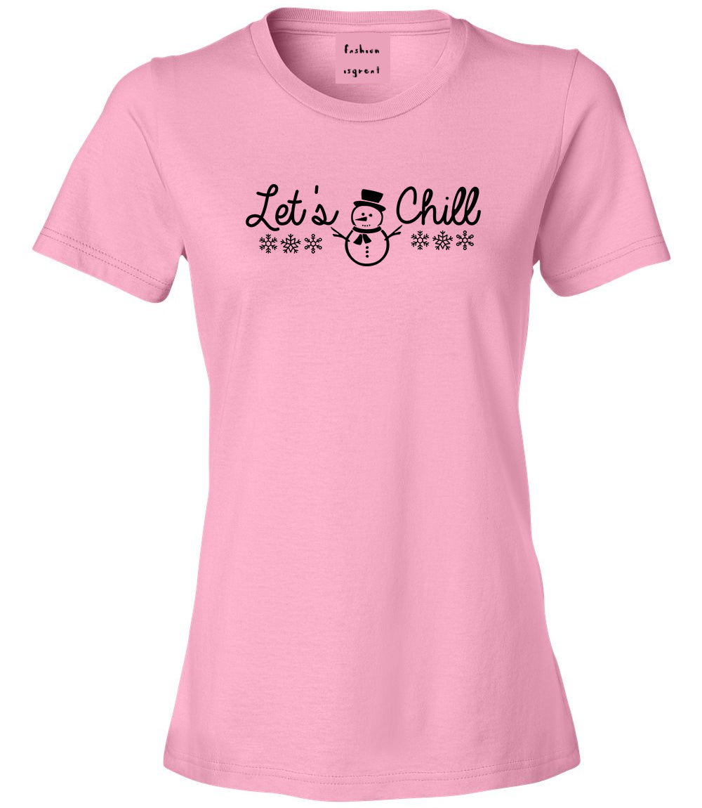 Lets Chill Christmas Sweater Snowman Pink T-Shirt