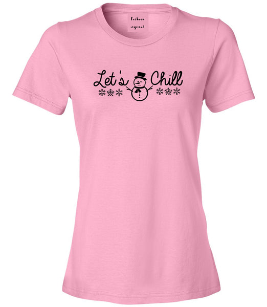 Lets Chill Christmas Sweater Snowman Pink T-Shirt