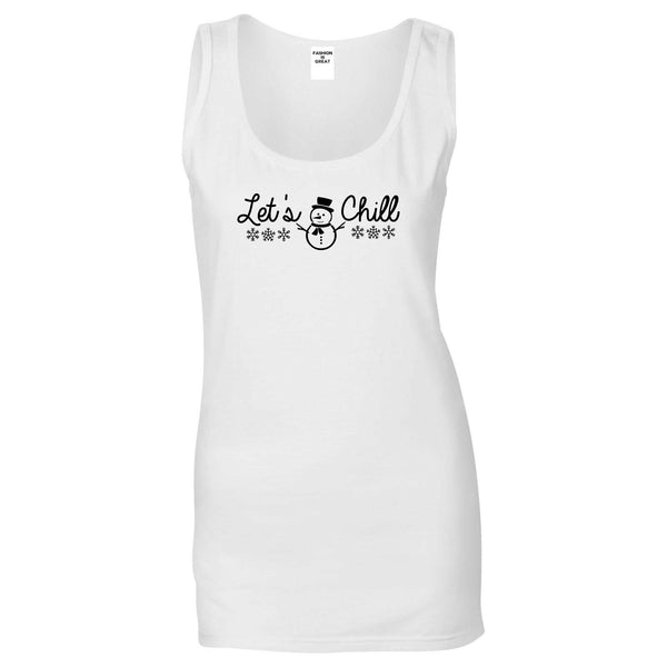 Lets Chill Christmas Sweater Snowman White Tank Top