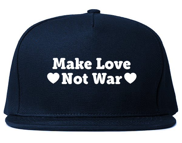 Make Love Not War Hearts Snapback Hat Blue