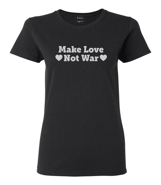 Make Love Not War Hearts Womens Graphic T-Shirt Black