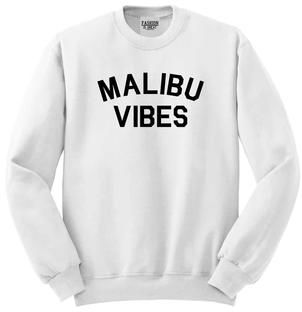 Malibu Vibes Cali California White Womens Crewneck Sweatshirt