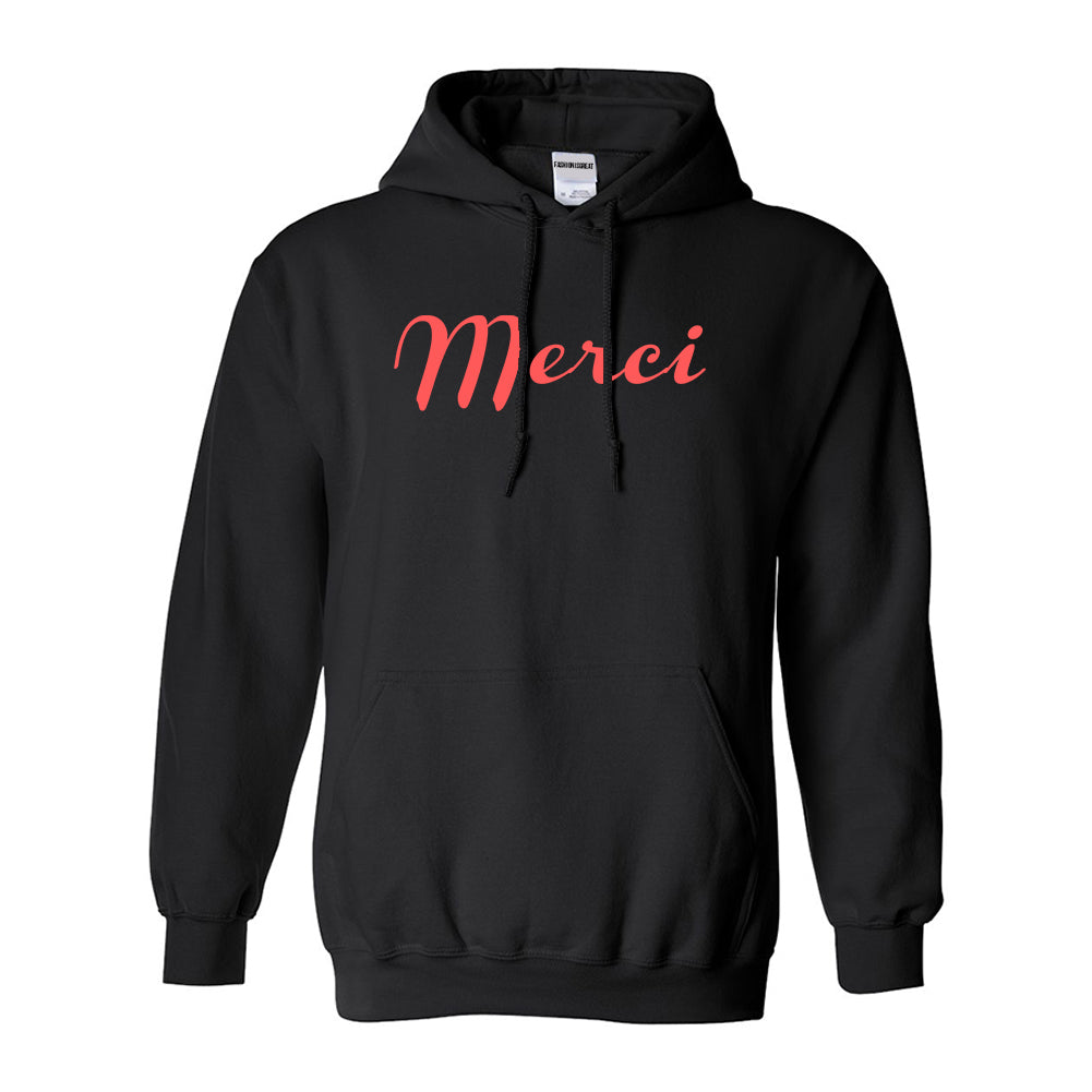 Merci Thank You French Black Pullover Hoodie