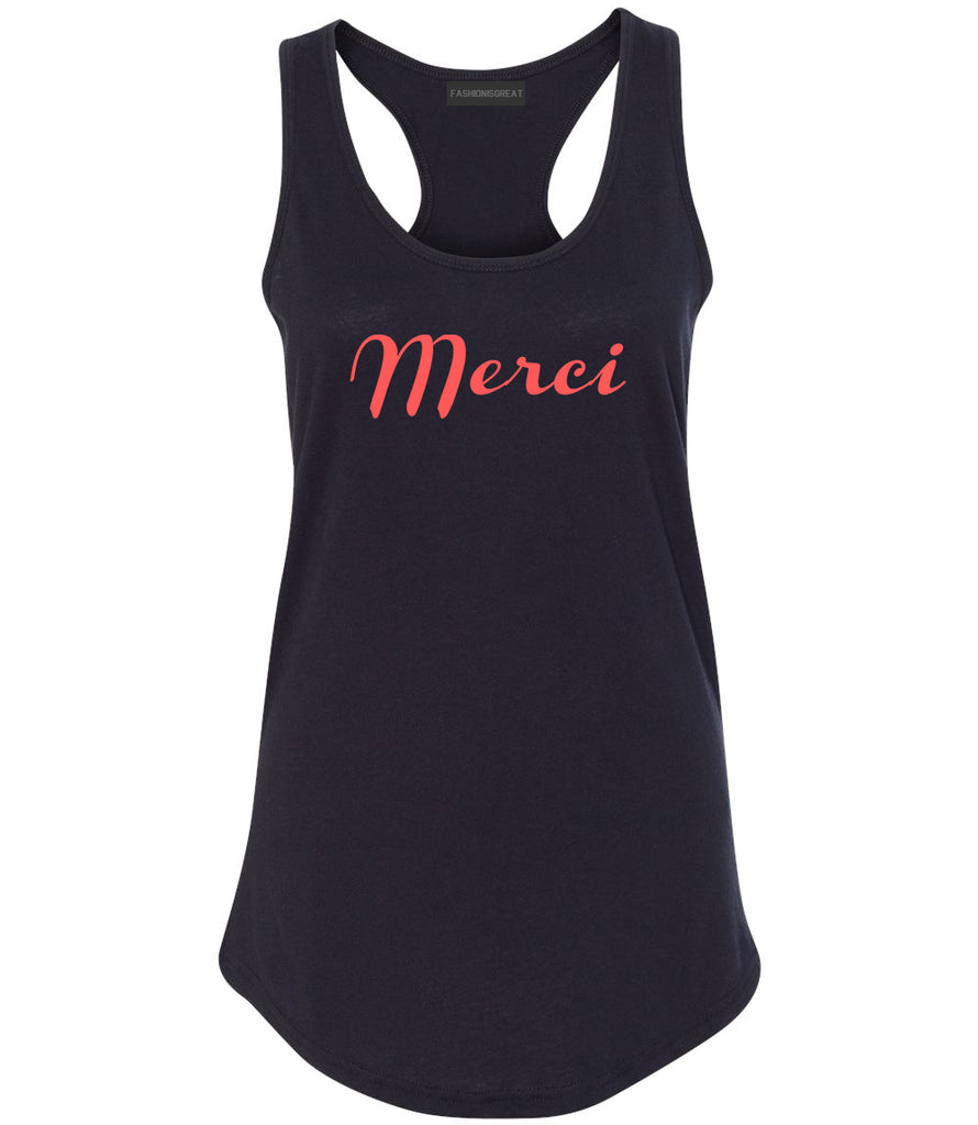 Merci Thank You French Black Racerback Tank Top