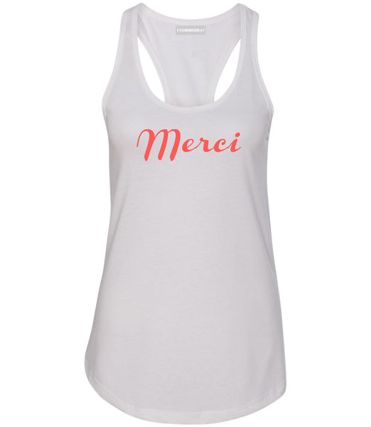 Merci Thank You French White Racerback Tank Top
