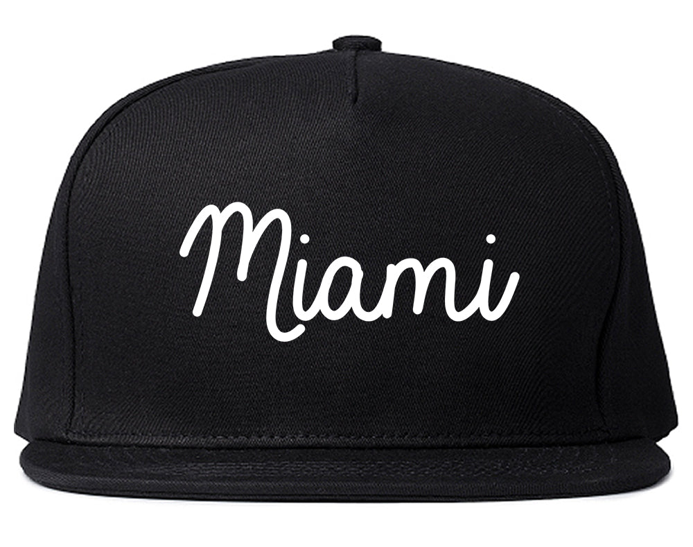 Miami Florida Script Chest Black Snapback Hat