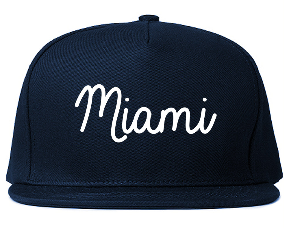 Miami Florida Script Chest Blue Snapback Hat