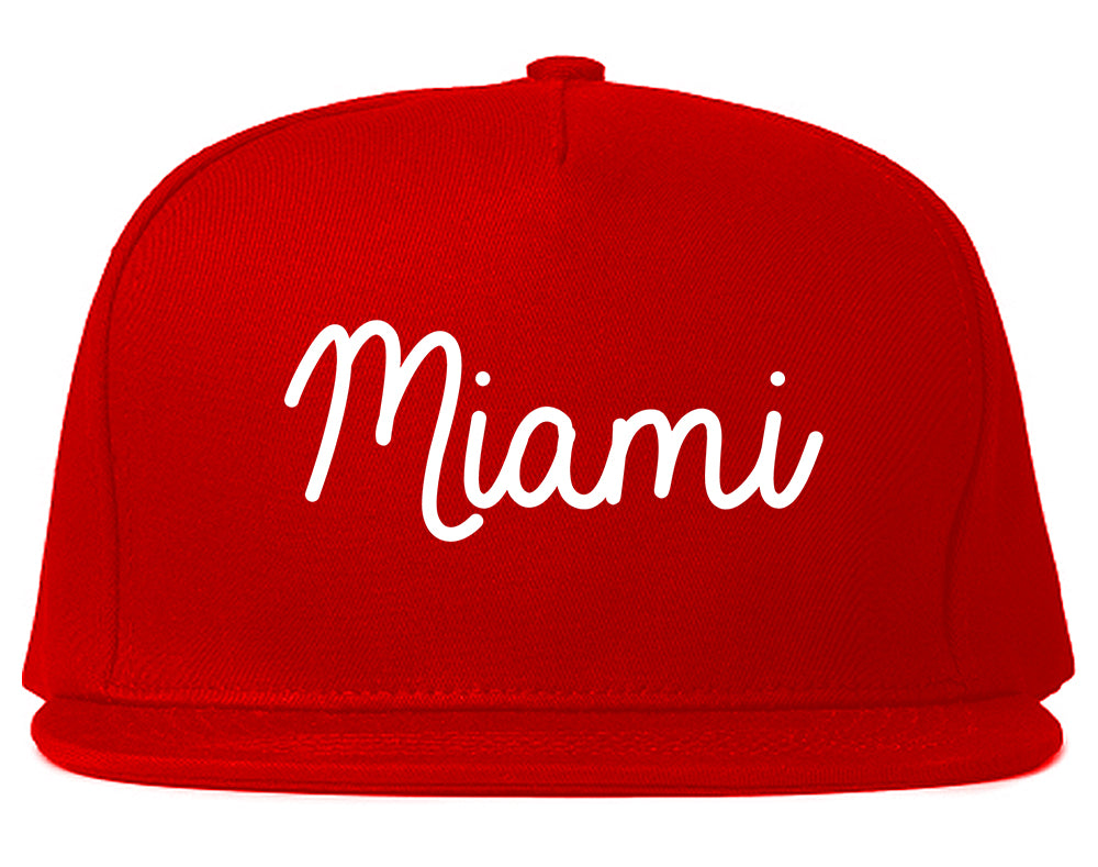 Miami Florida Script Chest Red Snapback Hat