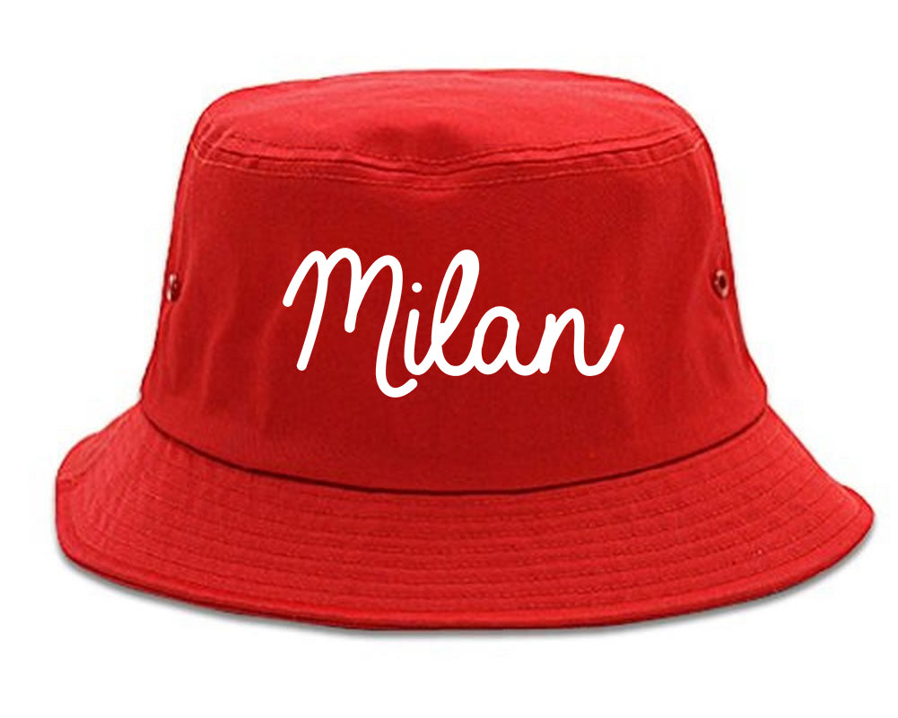 Milan Italy Script Chest red Bucket Hat